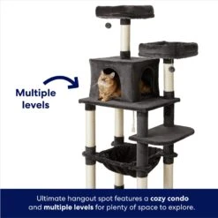 Frisco 64-in Cat Tree With Hammock, Condo, 2 Top Perches With Bed -Frisco 214387 PT2. AC SS1800 V1667227605