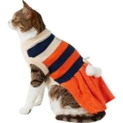 Frisco Pom Pom Bow Striped Dog & Cat Sweater Dress -Frisco 223722 PT2. AC SS1800 V1608820386