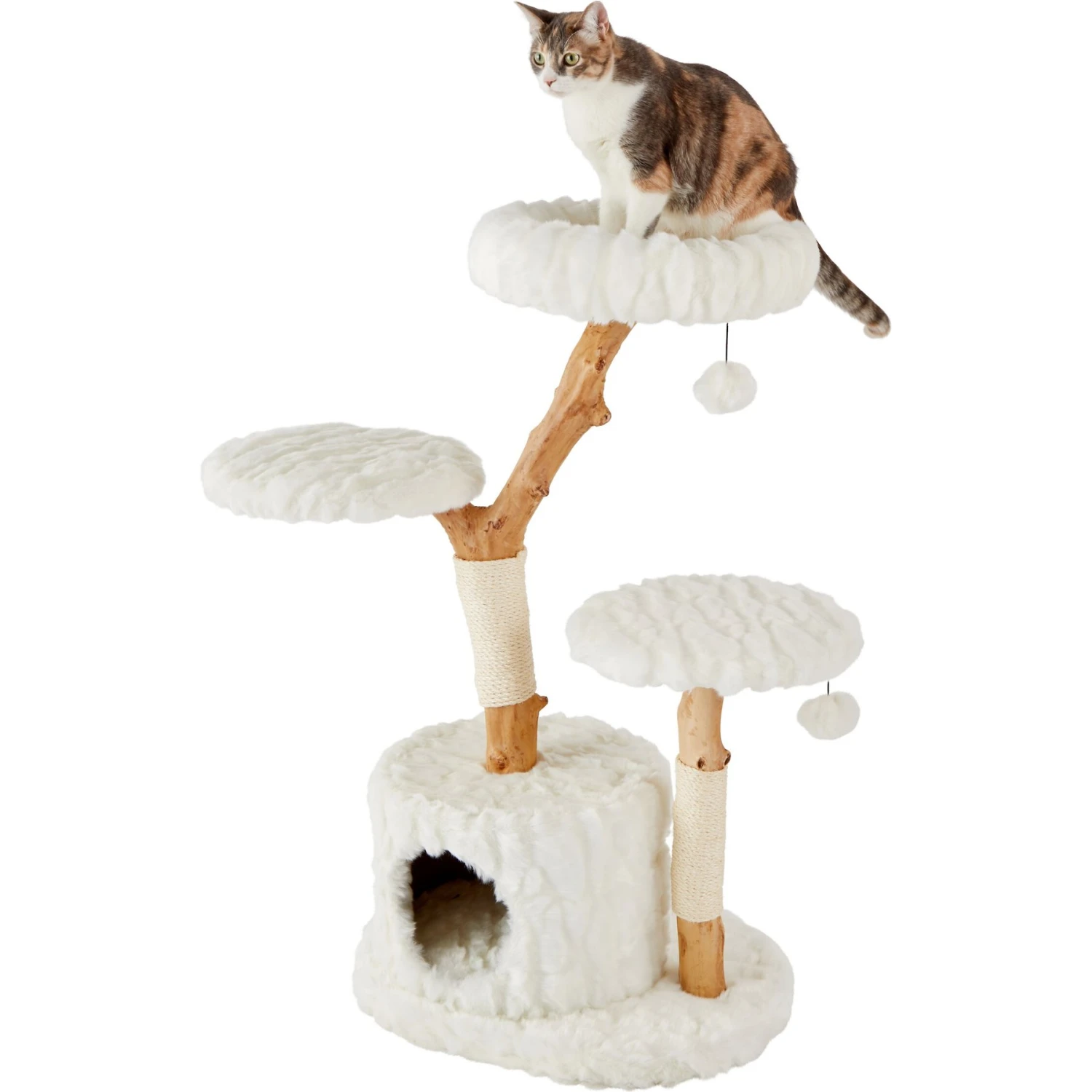 Frisco Natural Wood Modern Cat Tree With Toy, Ivory, Large 5 Frisco Natural Wood Modern Cat Tree With Toy, Ivory, Large - Image 3