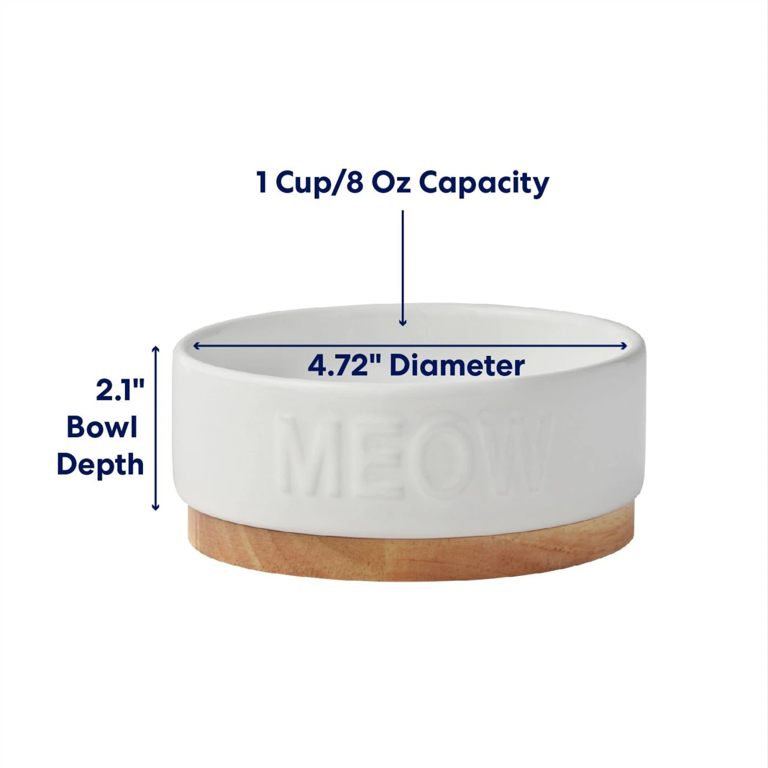 Frisco Round Meow Non-skid Ceramic Cat Bowl With Wood Base 4 Frisco Round Meow Non-skid Ceramic Cat Bowl With Wood Base - Image 2