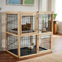 Front Page 8 Frisco Collapsible Wood & Wire Cat Cage Playpen, 2 Level