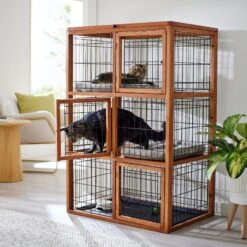 Front Page 12 Frisco Collapsible Wood & Wire Cat Cage Playpen, 3 Level