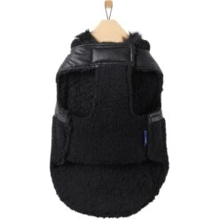Frisco Medium Weight Faux Leather Dog & Cat Parka With Faux Fur Trimmed Hood, Black -Frisco 719798 PT4. AC SS1800 V1692978852