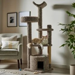 Frisco 64-in Real Carpet Wooden Cat Tree And Condo