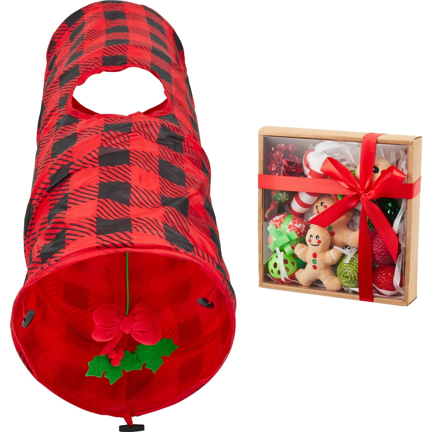 Frisco Holiday Buffalo Plaid Foldable Play Tunnel Cat Toy With Catnip & Frisco Holiday Festive Red Variety Pack Gift Box Cat Toy With Catnip, 14 Count 3 Frisco Holiday Buffalo Plaid Foldable Play Tunnel Cat Toy With Catnip & Frisco Holiday Festive Red Variety Pack Gift Box Cat Toy With Catnip, 14 Count